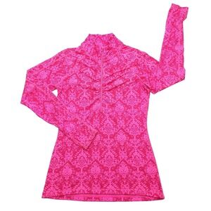 Athleta Pullover Women Small Pink 1/4 Zip Damask Long Sleeve Ruching Base Layer‎